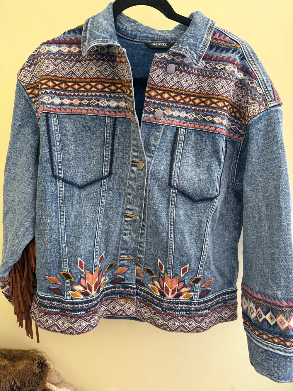 DRIFTWOOD Light Blue Denim Top with Tan Stitching - Picture 2 of 3
